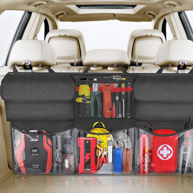 Car Rear Seat Back Storage Bag Multi Hanging Nets 3 Clear Pockets Trunk Case Organizer Stowing Tidying Interior Accessorie Black |