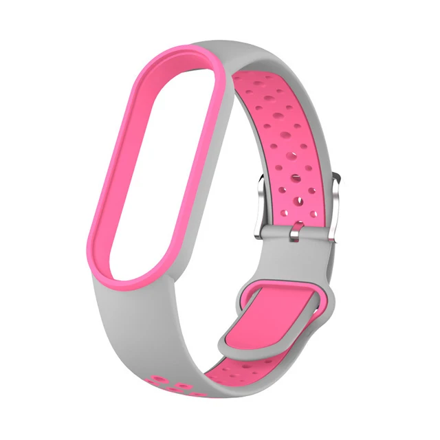 Belt For Xiaomi Mi Band 5 6 Two-color Silicone Bracelet Sport Breathable Strap For Miband 5 Miband6 Replacement Wristband gray pink