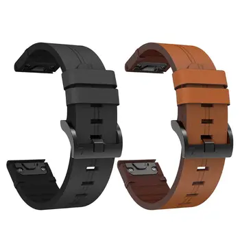 

Genuine Leather Watchband Quick Release Wrist Strap for Gar-min Fenix 6X/5X Plus