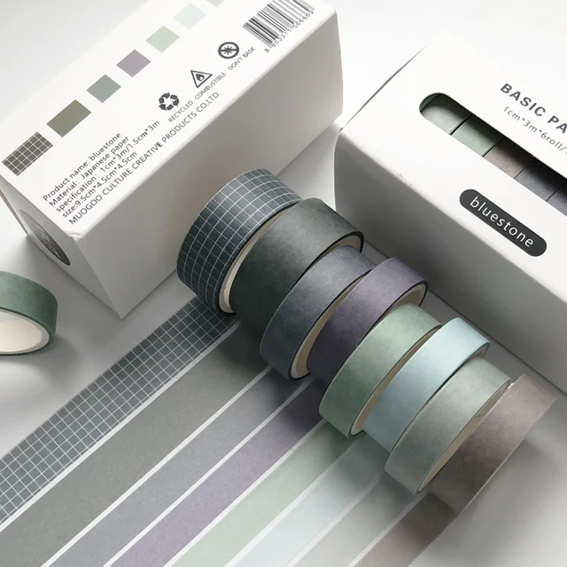 JIANWU 8pcs/set Retro Solid Color Basic Decoration Washi Tape Set DIY Scrapbook Cute Sticker Kawaii Masking Tape School Supplies bluestone