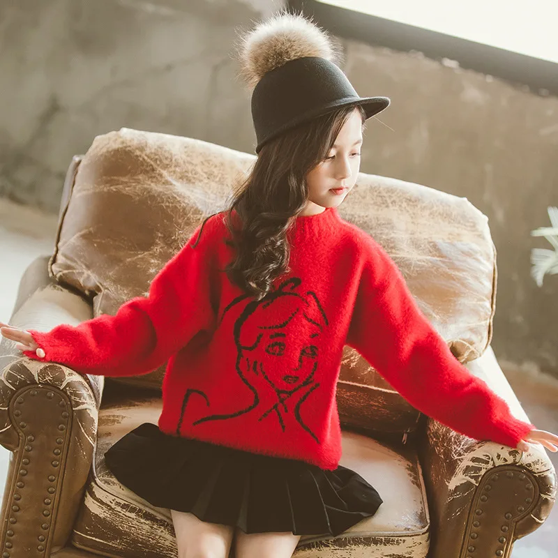 

CHILDREN'S Garment Winter 2019 Winter New Style Big Boy Korean-style Western Style Mink Cashmere Sweater Fashion Children plus V