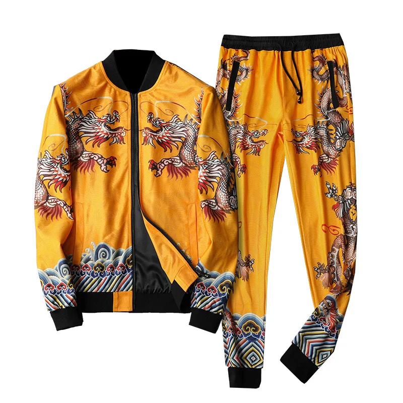 Роскошная Осенняя толстовка с золотым Драконом для мужчин Conjunto Deportivo Hombre Ensemble Homme