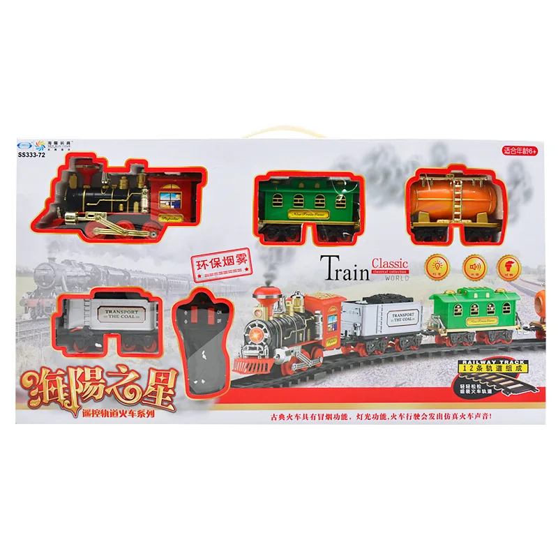 DIY RC дымовой поезд железная дорога Набор Модель для детей электрический Remonte управления поезд игрушки Музыкальный автомобиль подарок для детей