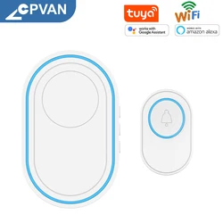 CPVAN Wifi Doorbell 433MHz Alarm System Smart Wireless Door Ring Strobe Tuya Smart app 58 sound compatible wireless detectors