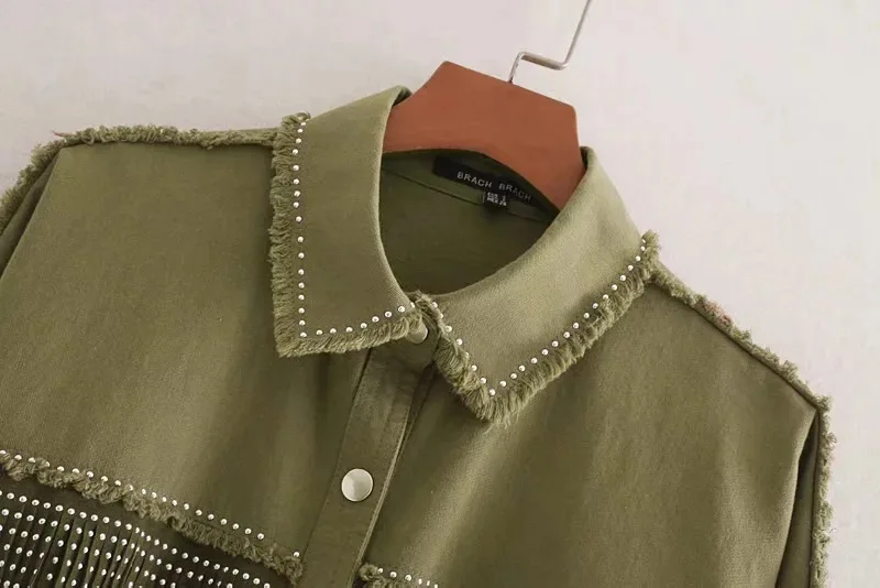 

Western Style Spring And Autumn New Style WOMEN'S Dress Fold-down Collar Flash Washing Tassels Metal Rivet Cowboy Jacket Coat 93