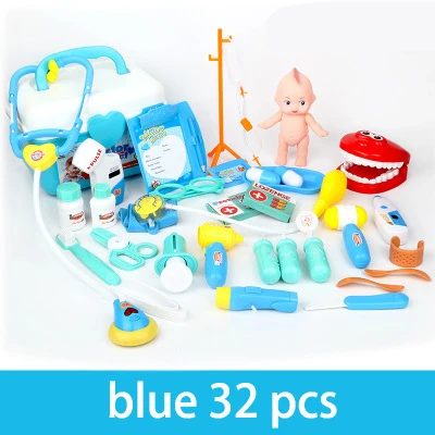 blue 32pcs Детское моделирование чемодана стетоскоп медицинский прибор Детский Набор доктора игрушка портативный медицинский шкаф образовательная игра малыш - Цвет: blue 32pcs