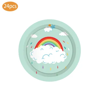 

24pcs Colorful Rainbow Dessert Plates Baby Shower Happy Birthday Party Decoration Rainbow Disposable Tableware Kids Party Favors