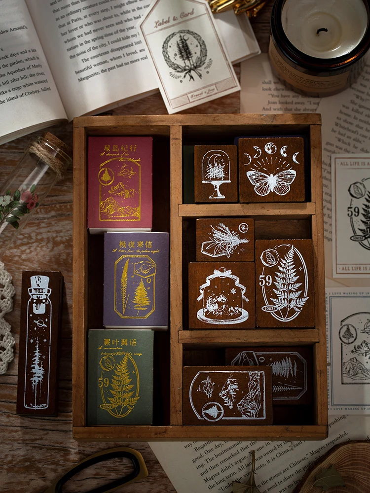 Yoofun-estampillas de plantas Vintage, flores, hierba, sueño, Planeta, Luna, diario, decoración, sellos de madera para álbum de recortes diario, suministros