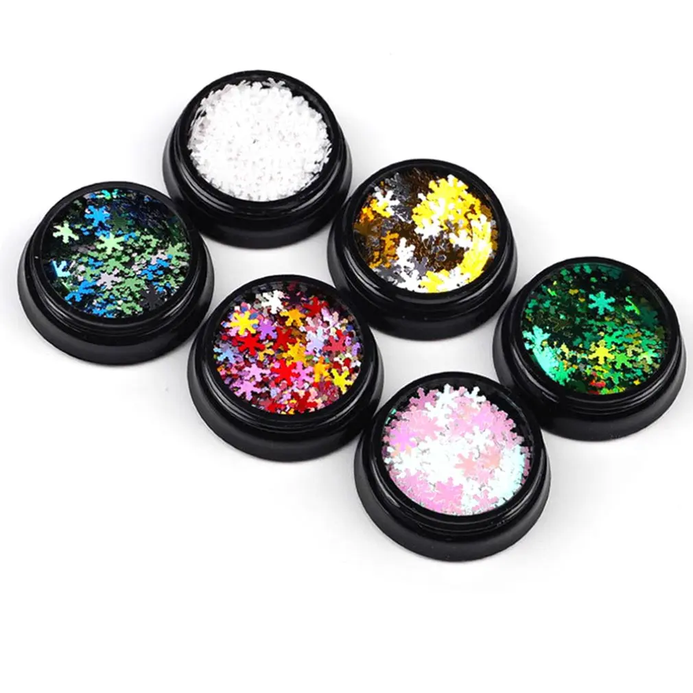 

6 color Christmas Winter Sequins Nail Set Laser Mixed Snowflakes Dust DIY Nail Art Glitter Stickers Decoration