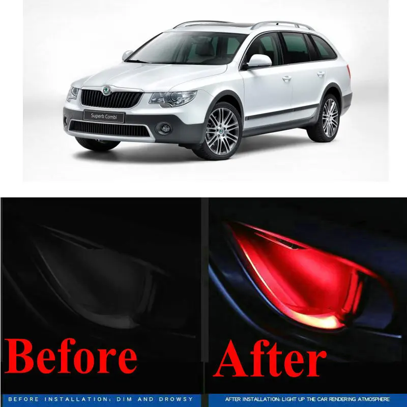 4pc CF style stickers on cars interior inside door handle atmosphere lamp for skoda superb Citigo felicia karoq kodiaq roomster