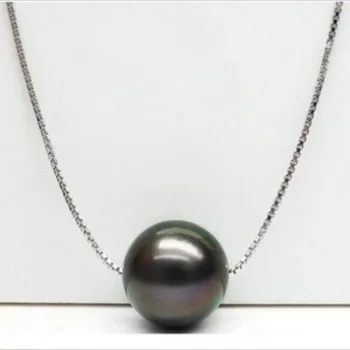 

free shipping HOT 10-11MM NATURAL SOUTH SEA GENUINE BLACK PEARL PENDANT NECKLACE