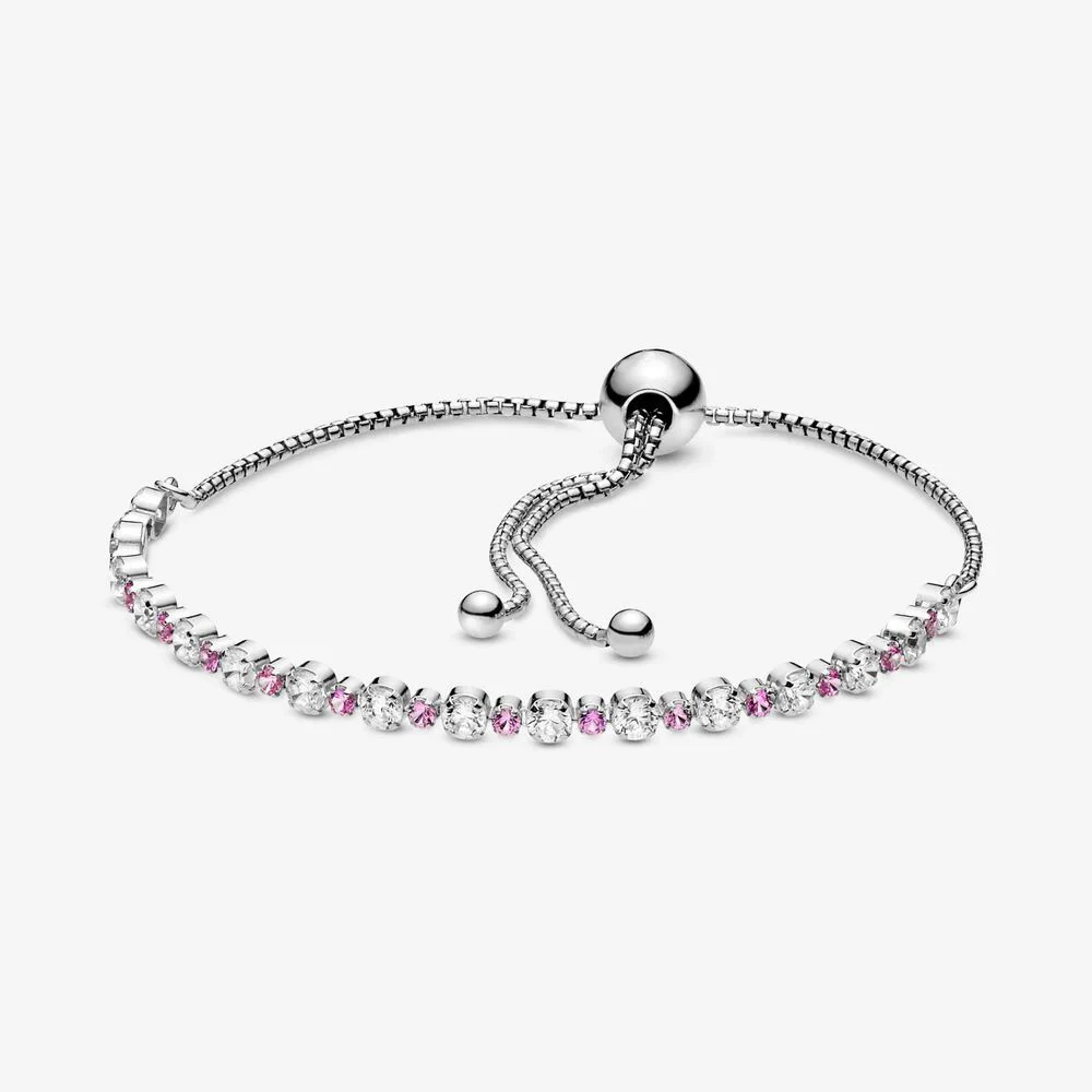 

Pink & Clear Sparkling Slider Bracelet 925 Sterling Silver Bracelets & Bangles Women S925 Fine Jewelry Wholesale