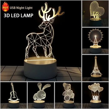 

Creative 3D LED Night Lights Warm Light Acrylic Table Lamp With Switch For Home Decorative Light Festival Gift 5V