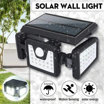 

Durable Wall Lamp Solar Powered PIR Flood Light Rotatable Wall Light Spotlight Motion Sensor 3 Heads Waterproof Energy Saving