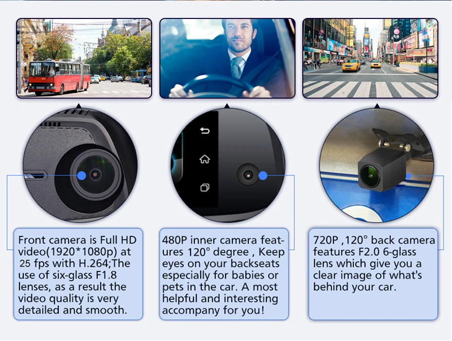 SLIVERYSEA 8inch Rearview Mirror 3CH Cameras Car DVR 4G Android DVR Dash CamHD 1080P Auto Camera GP