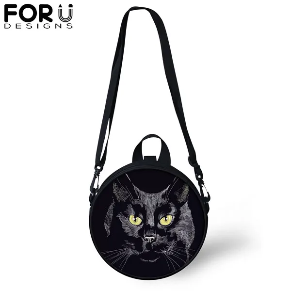 FORUDESIGNS, черные, готические, с принтом кота, круглые сумки через плечо для женщин, подростков, девочек, сумка-мессенджер, сумка через плечо, кошелек - Цвет: CDGX1438I