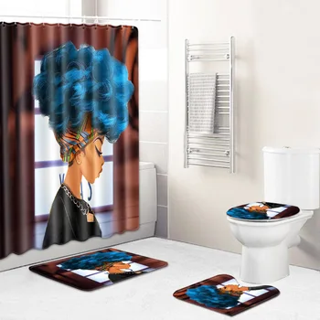

African Women's New Creative Shower Curtain European and American Cross-Border Supply Wholesale Graphic Customization Bathroom