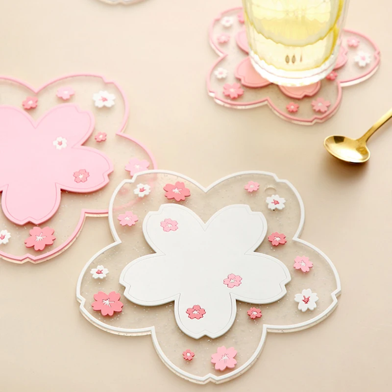 Cherry blossom table mats – heat insulation and anti-skid silicone coasters for tea cups and pans