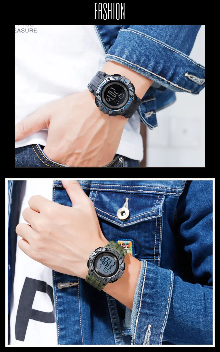 Skmei спортивные часы модные мужские электронные часы хронограф 50 м Водонепроницаемый Будильник цифровые наручные часы Relogio masculino 1258