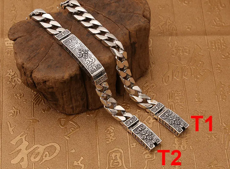 FNJ 18 см 20 см звеньевой браслет 925 серебро Ширина 12 мм Будда Ваджра крест чистый S925 серебряные браслеты для мужчин ювелирные изделия