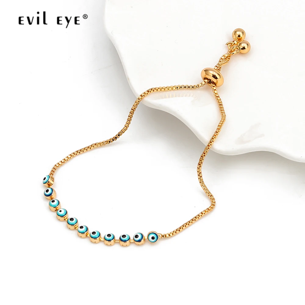 

EVIL EYE Dropping Oil Charm Bracelet Gold Color Chain Red Blue Turkish Eye Bracelet Adjustable Jewelry for Women Femme EY6546
