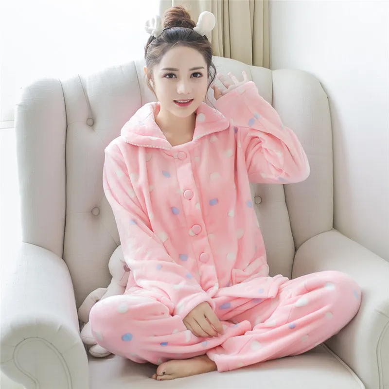 Осенне-зимний пижамный комплект, женская пижама, теплые фланелевые пижамы с длинными рукавами, розовая Милая Домашняя одежда с животными, толстый домашний костюм