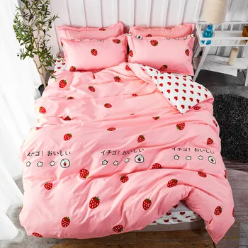 

cute pink Strawberry bed linens girls Nordic style bedding set Simple Duvet Cover Quilt cover Pillowcase sheet Queen king size