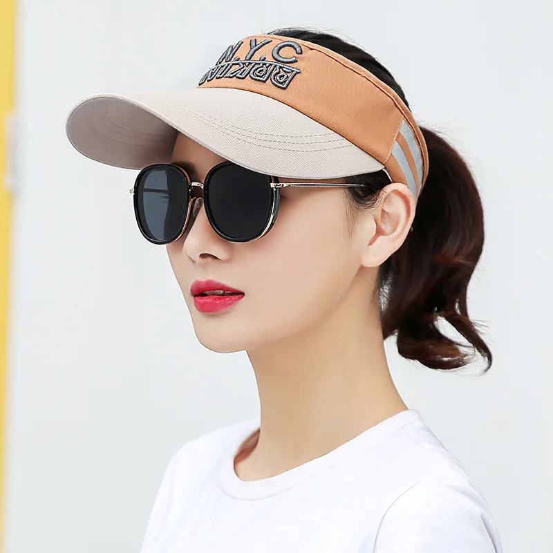 

Hat Women's Summer Sun-resistant Baseball Cap Embroidered Letters Mixed Colors Korean-style College Style Topless Hat Outdoor Ca