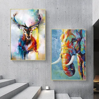

Abstract Watercolour Deer And Elephant Animal Oil Painting Canvas Art Posters And Prints Wall Picture For Living Room Decor