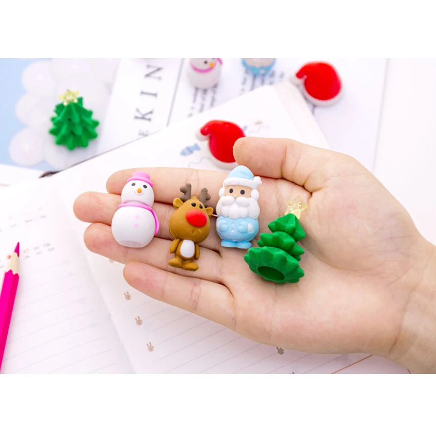 

6pcs/lot Lovely Christmas series Santa snowman elk Eraser Rubber Child Gift Pencil Writing Supplies Office School stationery