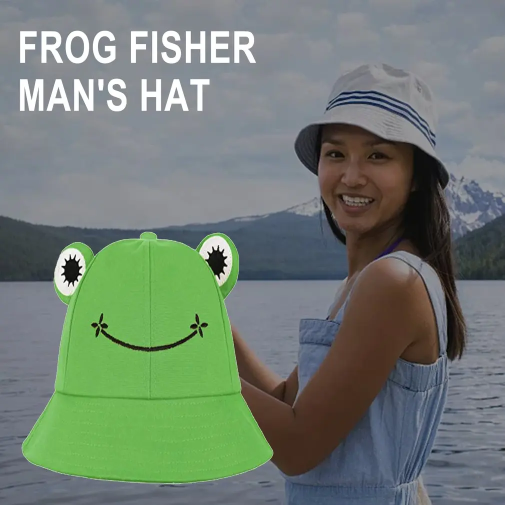 off white bucket hat Fashion Frog Bucket Hat for Women Summer Autumn Plain Women Panama Outdoor Hiking Beach Fishing Cap Sunscreen Female Sunhat Bob pink fur bucket hat