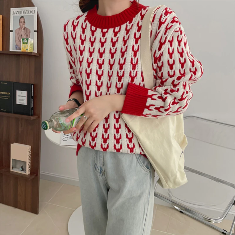 

Autumn Winter Women Pullover O-neck Cashmere Sweater Women Winter Cashmere Jumpers Knit Female Long Sleeve Thick Loose Pullover