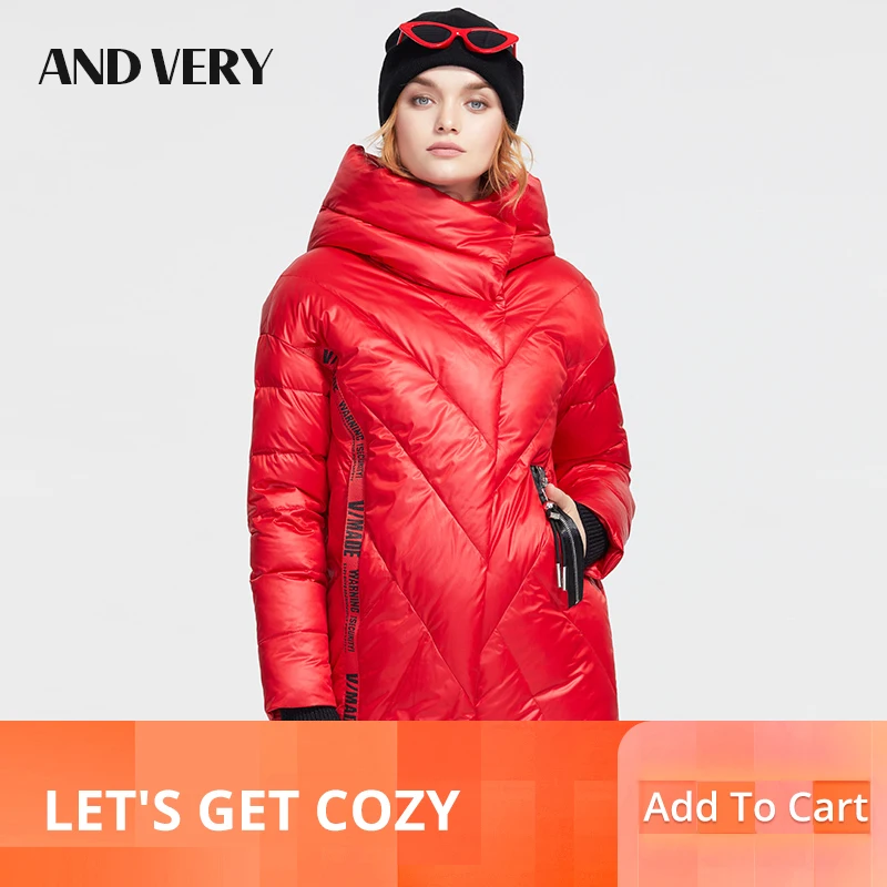 

ANDVERY2019 Winter new collection down jacket women thick cotton outerwear high quality red color with a hood women coat 9856