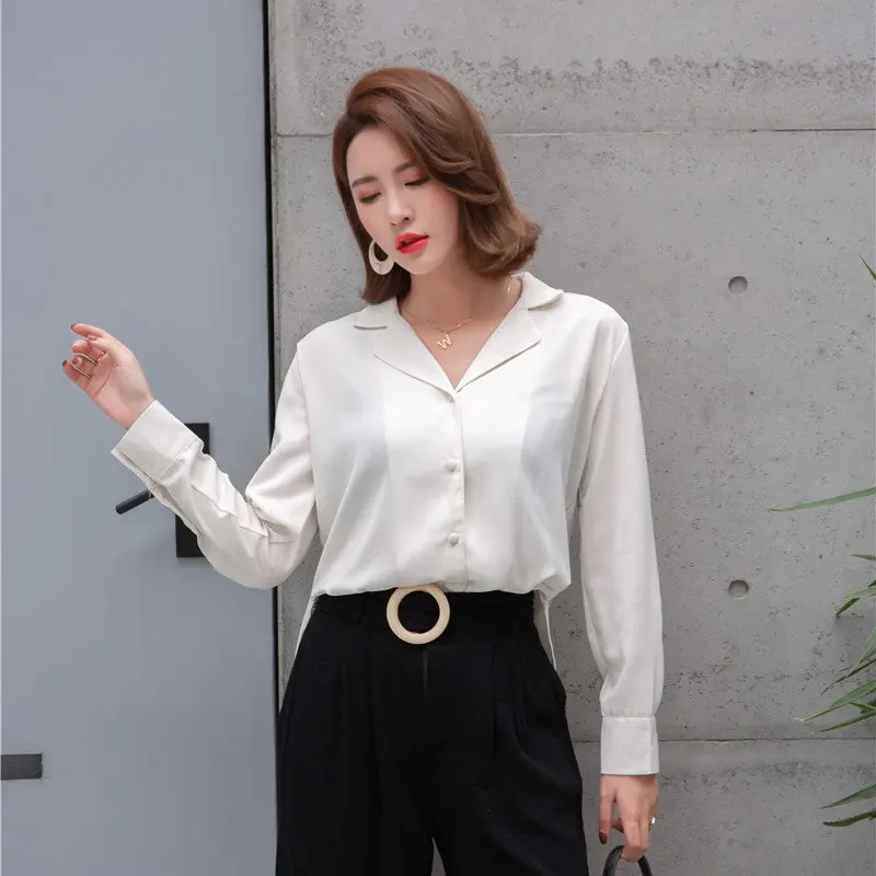 

HziriP Office Ladies Autumn Women Stylish Loose All-Match 2019 Streetwear Solid Female Casual Brief Fresh High Quality Shirts