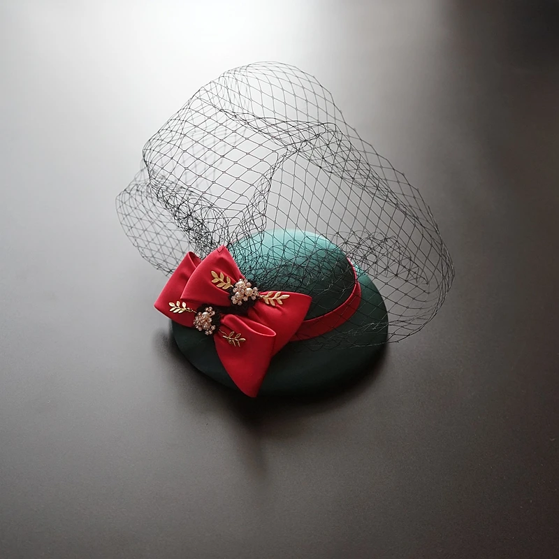 

Cocktail headdress elegant lady fedora hat women dinner dress cheongsam Night Shanghai catwalk hairpins chic veil fascinator