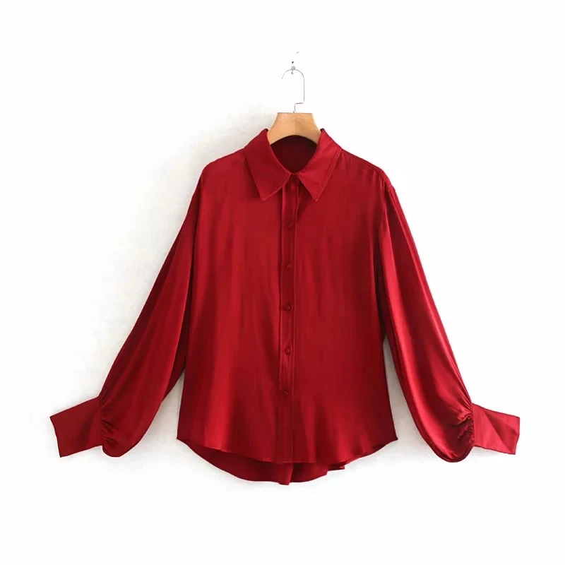 Увядшие в английском стиле элегантные офисные женские блузки с рукавом-фонариком женские блузки mujer de moda рубашки женские топы и футболки размера плюс - Цвет: Красный