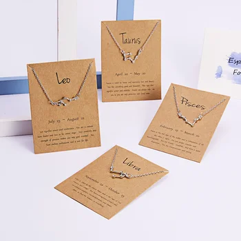

1PC Zinc Alloy Twelve Constellations Taurus Capricorn Starry Pattern Pendant Necklace With Cardboard Wedding Jewelry