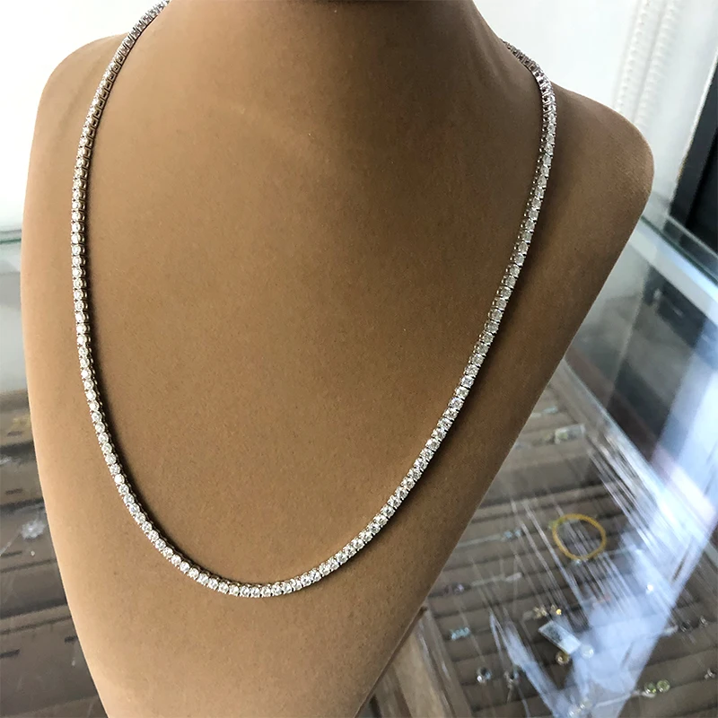 LUOWEND 18K Solid White Gold Necklace Fashion Moissanite Tennis Women Engagement Necklace Luxury Party Jewelry