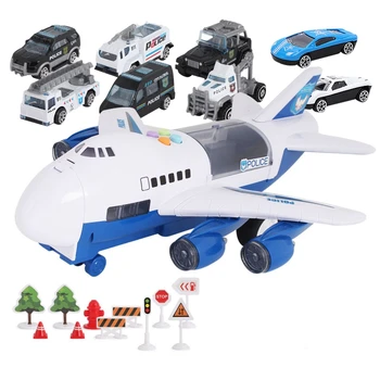 

Car Toys Set with Transport Cargo Airplane and Large Play Mini Educational Vehicle Police Car Set for Kids Toddlers