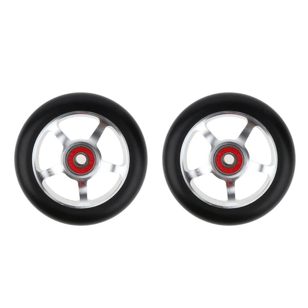 2 pcs Replacement 100mm Push/Kick/Stunt Scooter Wheels with Bearings & Bushings
