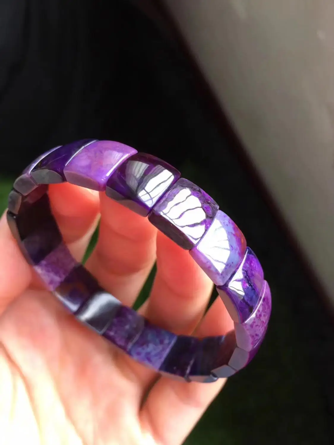 

Certificate Natural Purple Sugilite South Africa Bangle Bracelet 12mm Gemstone Rectangle Beads Stretch Women Female AAAAA