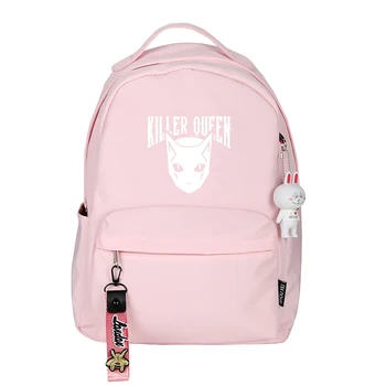 Jo Jo's Bizarre Adventure KILLER QUEEN Pink School Bags for Teenage Girls Nylon Bookbag Women Travel Backpack Anime Rugzak