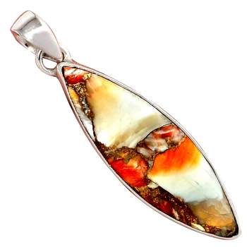 

Genuine SPINY OYSTER TOURQUOISE Pendant 925 Sterling Silver, Total Length : 51.7 mm, AP7095