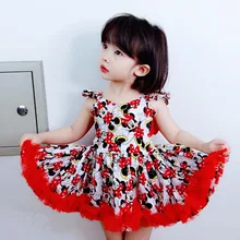 Платье для девочек; Новинка года; Лидер продаж; детское милое хлопковое рождественское платье принцессы до колена без рукавов с рисунком Минни Маус