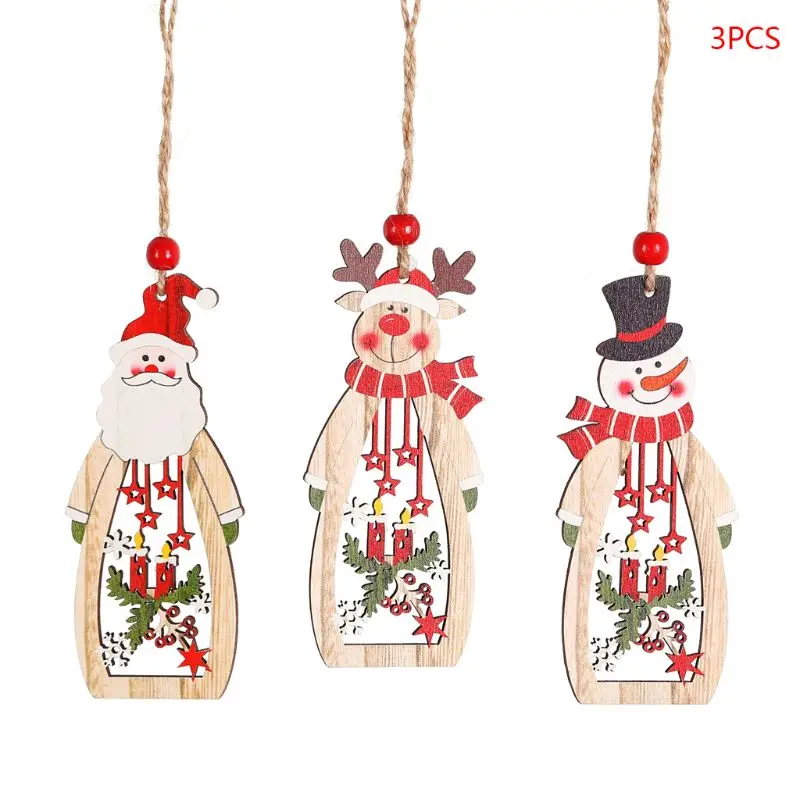 

3pcs/set Christmas Colorful Wooden Snowman Santa Claus Deer Pendant Door Decor Hanging Xmas Tree Party Decor Ornaments
