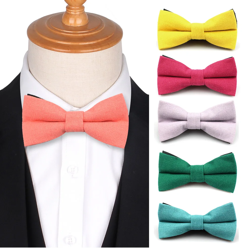 

Solid Bow Tie For Men Women Casual Linen Bowties Suits Bow Tie Ties For Wedding Business Party Bow knot Candy Color Male Bowtie