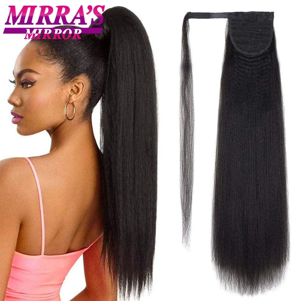 

Long Ponytail Hair Extensions for Black Women Synthetic 24 inch Yaki Curly Wrap Around Ponytail Light Kinky Curly Ponytail