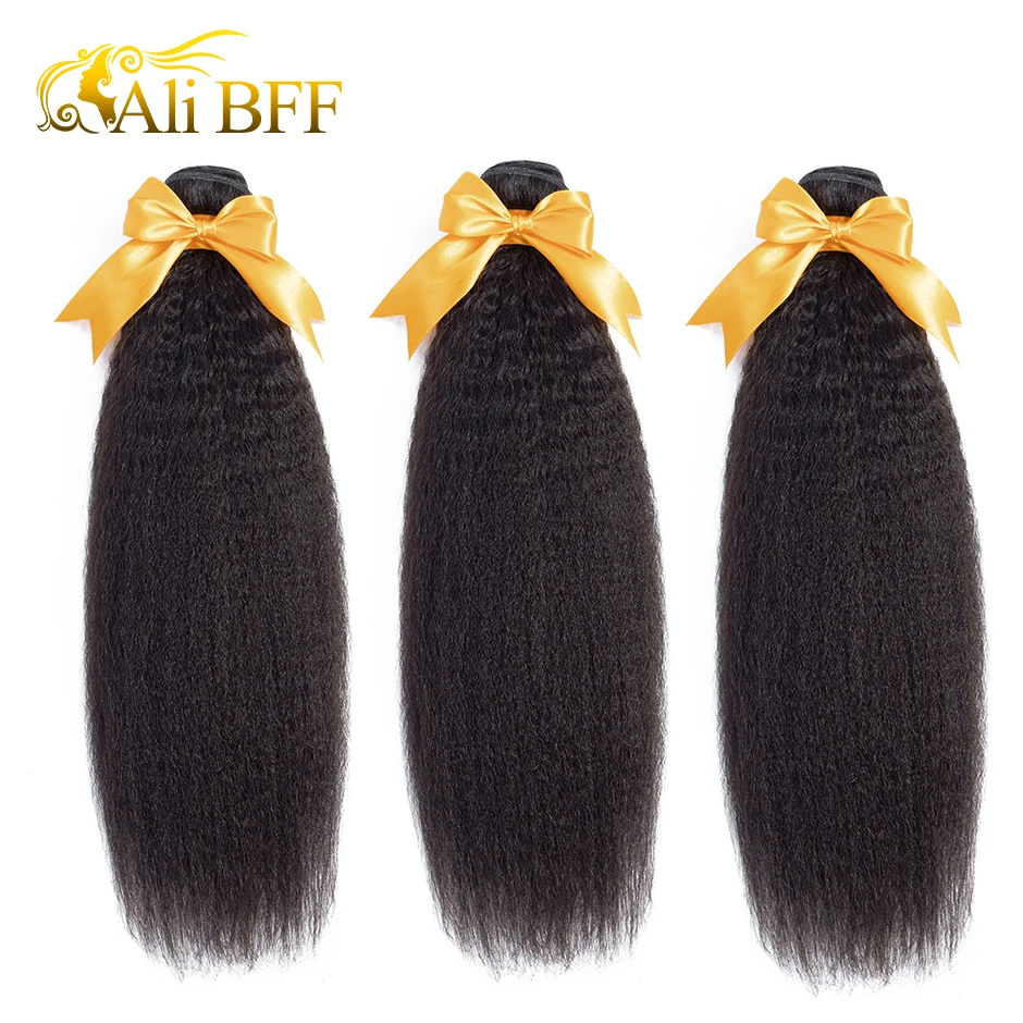 Кудрявые прямые волосы бразильские remy плетение Связки 100% человеческие Али BFF