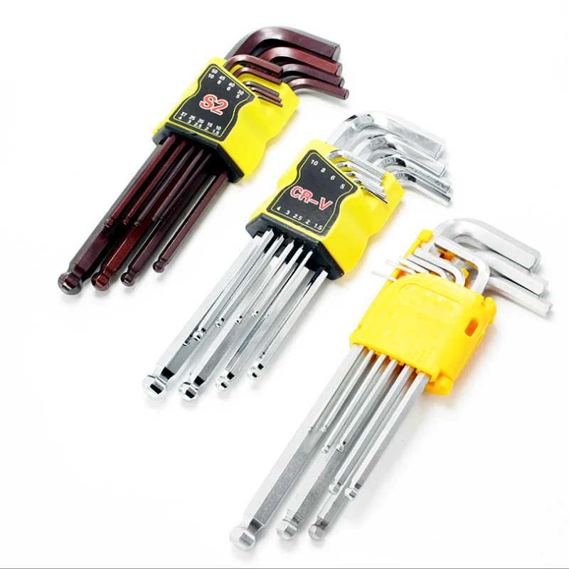 9PCS ball head hex wrench tool set bronze S2 mirror matte CRV metric L-type 1.5-10torque high hardness repair | Инструменты