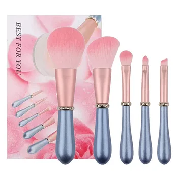 

5 pcs Diamond Set Makeup Brush Set Wooden Handle Pink Gift Box Brush Suit Multi-Function Beauty Tools